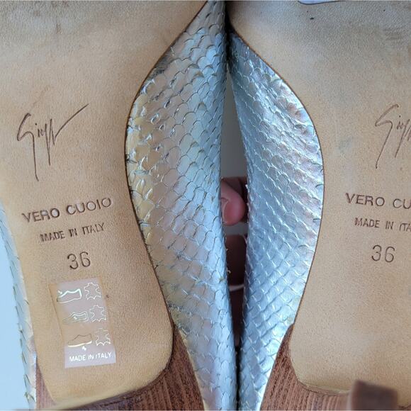 Giuseppe Zanotti Reptile Snakeskin Metallic Silver Heels Pumps 36 - Picture 7 of 8